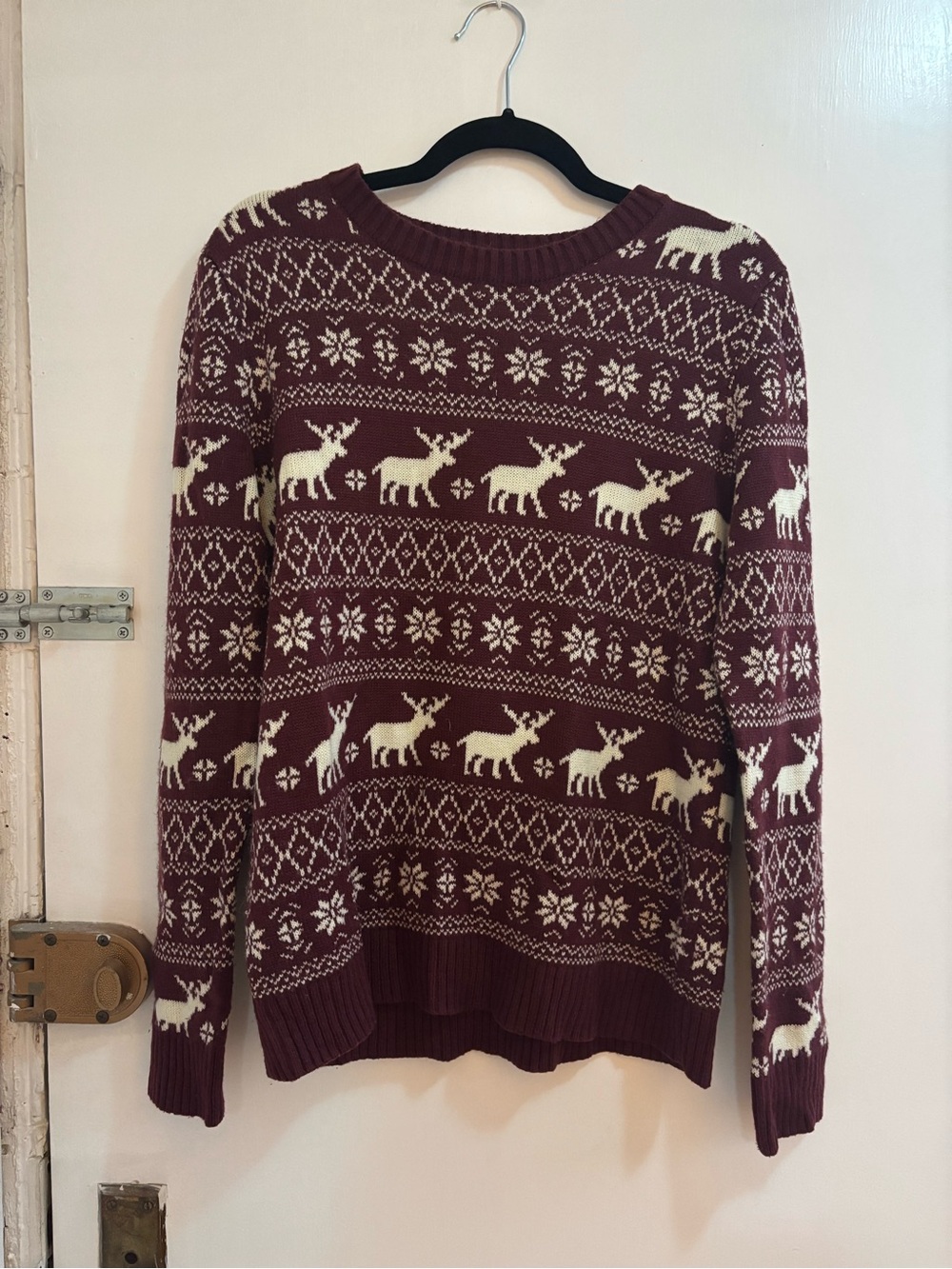 Forever21 Maroon Reindeer Christmas Knit Sweater